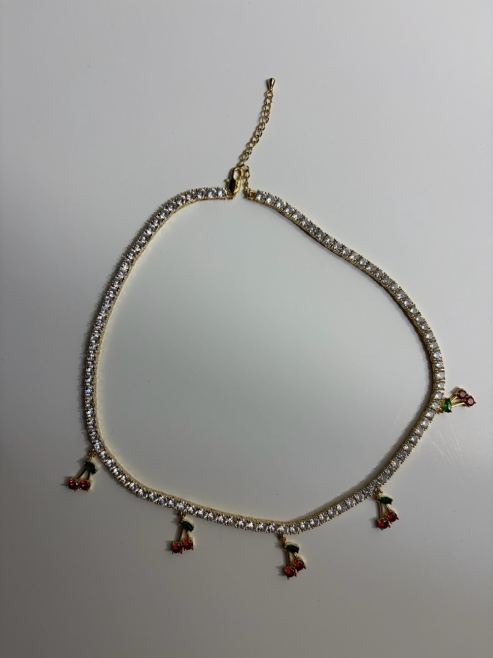 Gold-Tone Crystal Choker Necklace with cherry Charms
